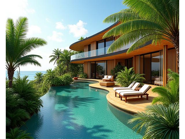 Rendered image of an eco-friendly resort designed by a student