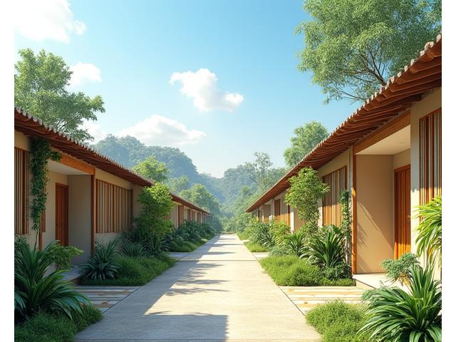 Rendered image of a sustainable socialized housing project
