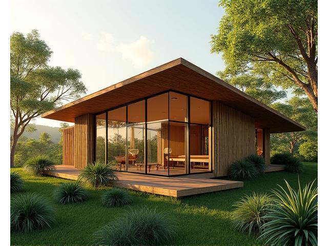Modern bahay kubo designed with sustainable materials, featuring cross-ventilation and solar panels.