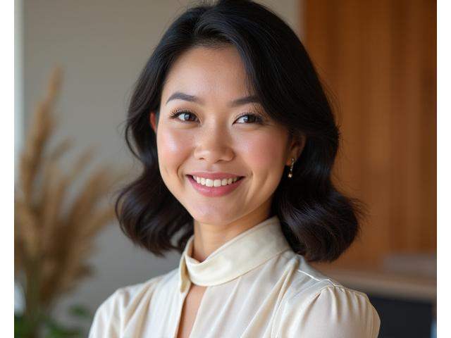 Portrait of Maya Ocampo, a trailblazing Filipino interior designer, with a modern, elegant background indicative of her work.