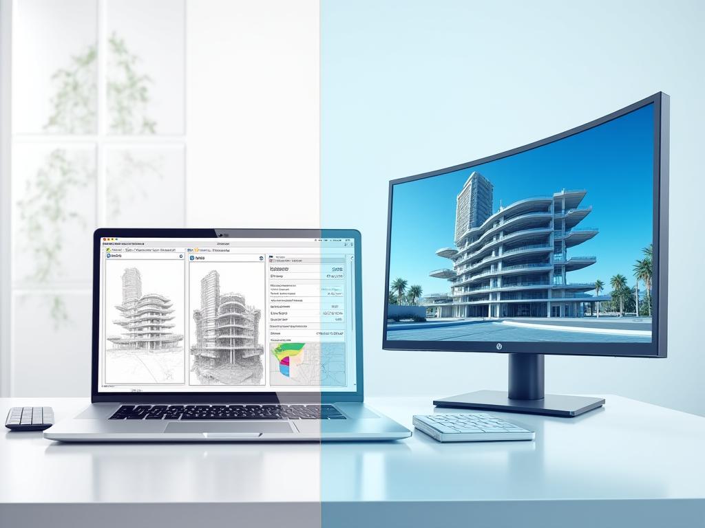 A split screen showing a 'before' minimalist design portfolio and an 'after' enhanced, professional design portfolio, highlighting mentor feedback annotations.