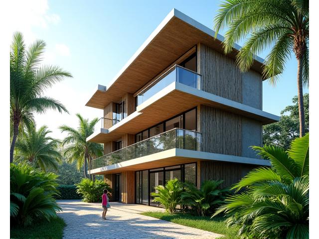 Modern Filipino building showcasing natural ventilation and daylighting, integrating indigenous materials and climate-responsive features.