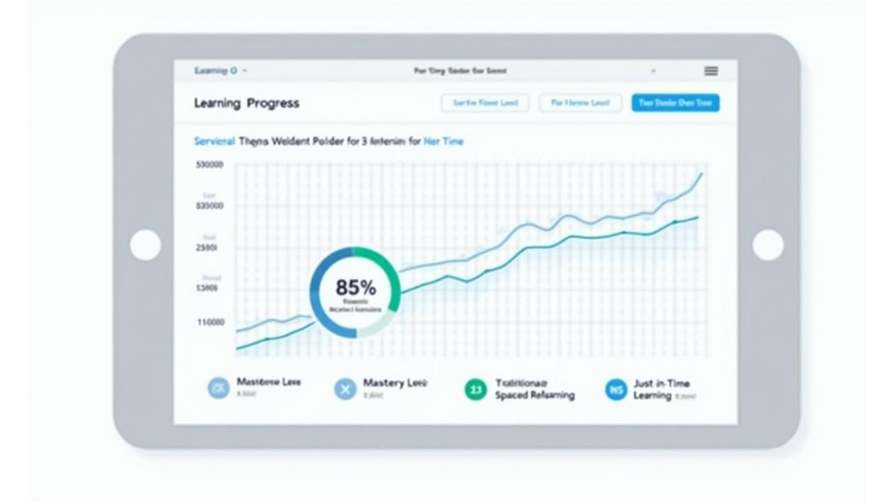 Infographic showing a student's progress and retention improvement over time using microlearning, with analytics dashboard elements optimized for mobile display.